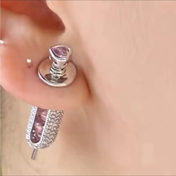 Punk Style Unique Dangle Earrings, Rhinestone Embellished - Picture 4 of 9